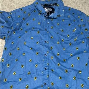 Marshalls Blue Short-Sleeve Avocado Pattern Button-Down Shirt